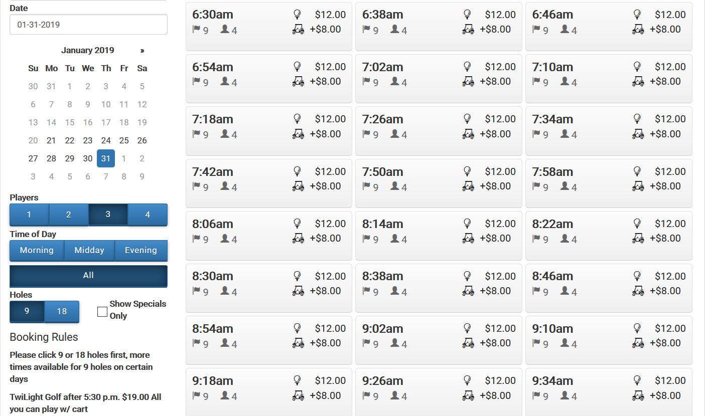 Booking page overview